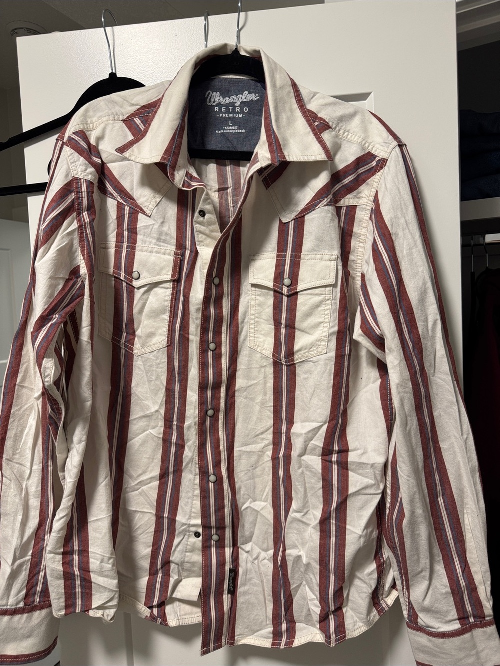 Wrangler Cream & Red Striped Western Shirt Jacket